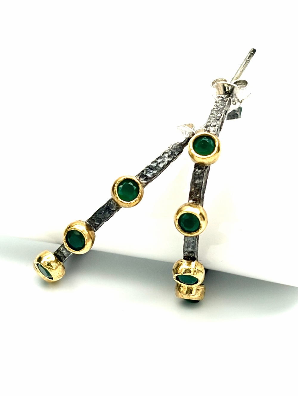 BORA Green Onyx Hoop Earrings Sterling Silver with Gold Accent